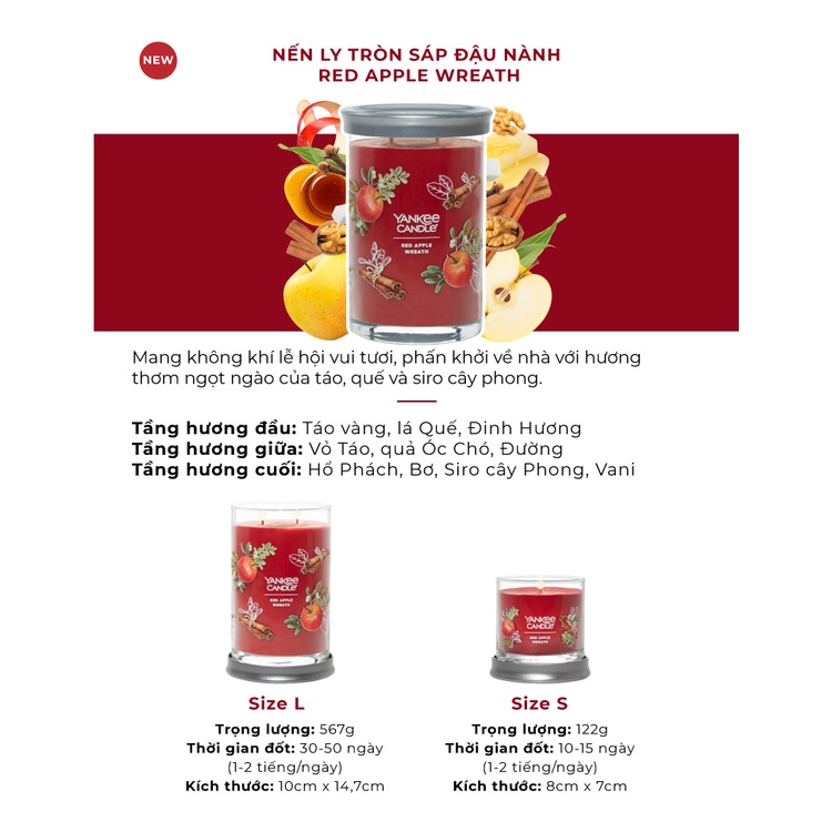 Nến ly tròn sáp đậu nành Yankee Candle size L (567g) - Red Apple Wreath