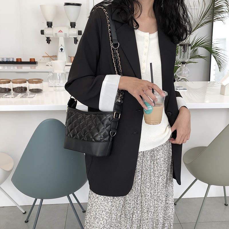 Túi đeo chéo mini dây xích Lingge túi đeo vai nữ hai dây đeo vai túi hobo