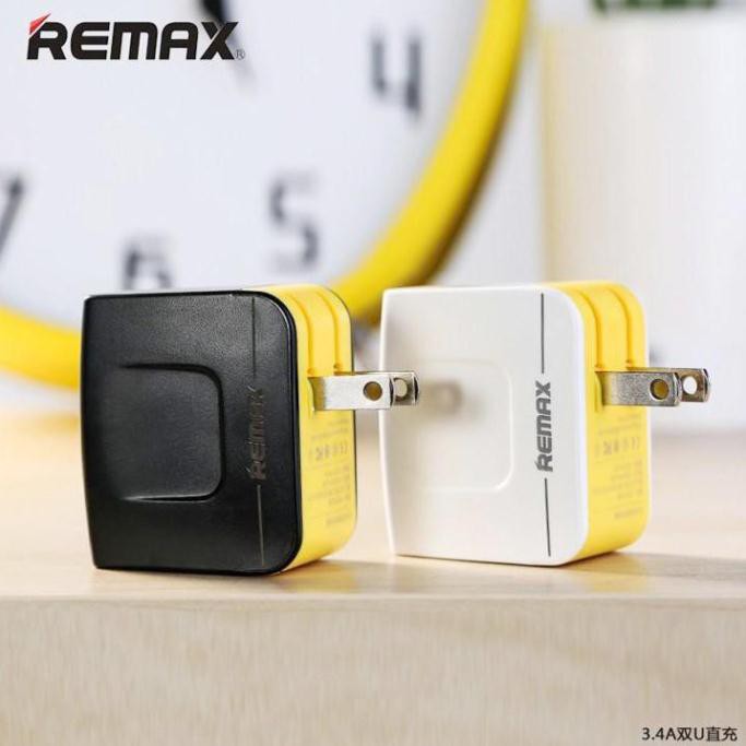 Cốc sạc Remax 3.4A 2 cổng USB gồm 1 cổng 2.4A và 1 cổng 1.0A phích cắm gập tiện lợi