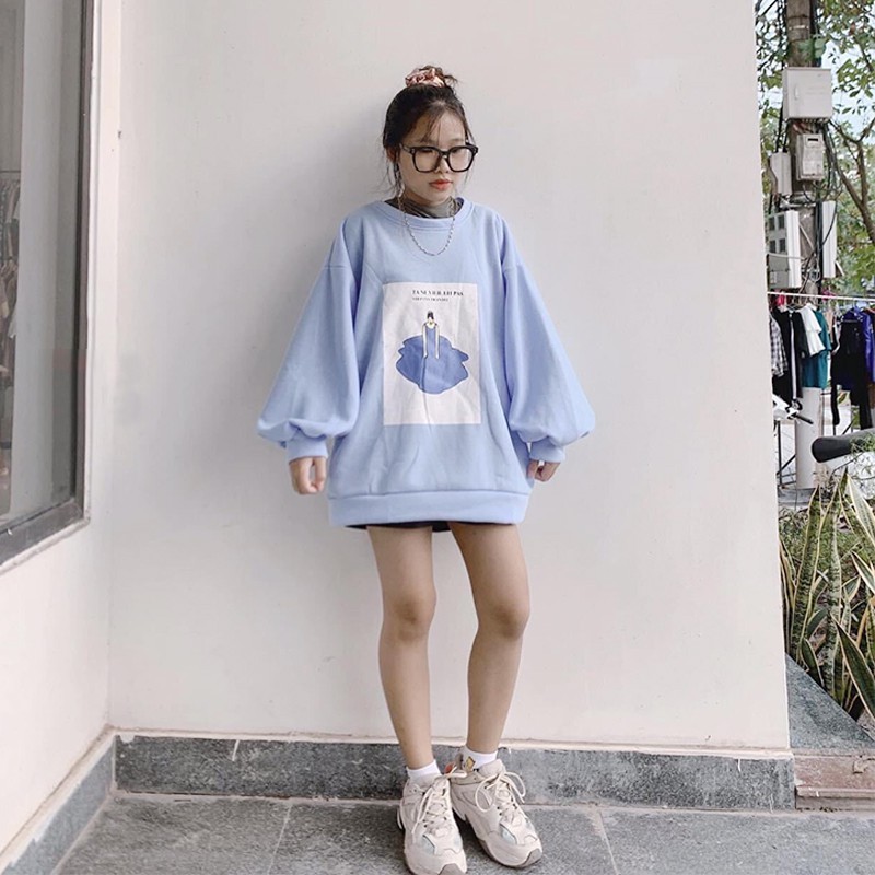 Áo Hoodie Unisex nam nữ form rộng kiểu dáng Sweater chất nỉ ngoại tay bồng phong cách Ulzzang hình nàng tiên xanh LOLITA | BigBuy360 - bigbuy360.vn