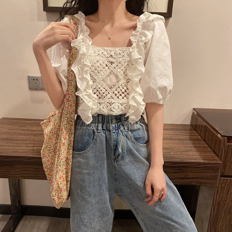 Áo Ren Lửng Tay Ngắn Xinh Xắn Dành Cho Nữ