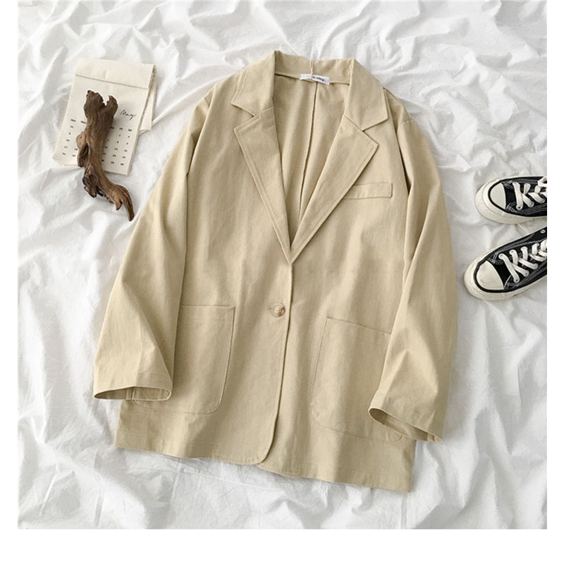 Áo khoác blazer kaki trơn phong cách retro Hàn Quốc 2 màu be, đen
