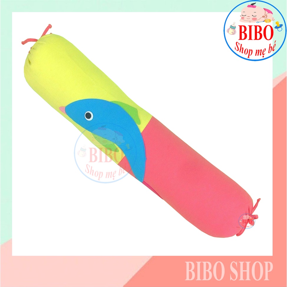 Gối ôm cho bé dài 70cm bông gòn Microfiber vỏ Cotton Cara dây rút hình họa tiết trẻ em cá heo thêu