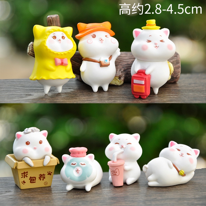 Set 7 mô hình mèo béo Rap biểu cảm dễ thương trang trí bàn học bàn làm việc nhà cửa taplo ô tô quà tặng bạn bè