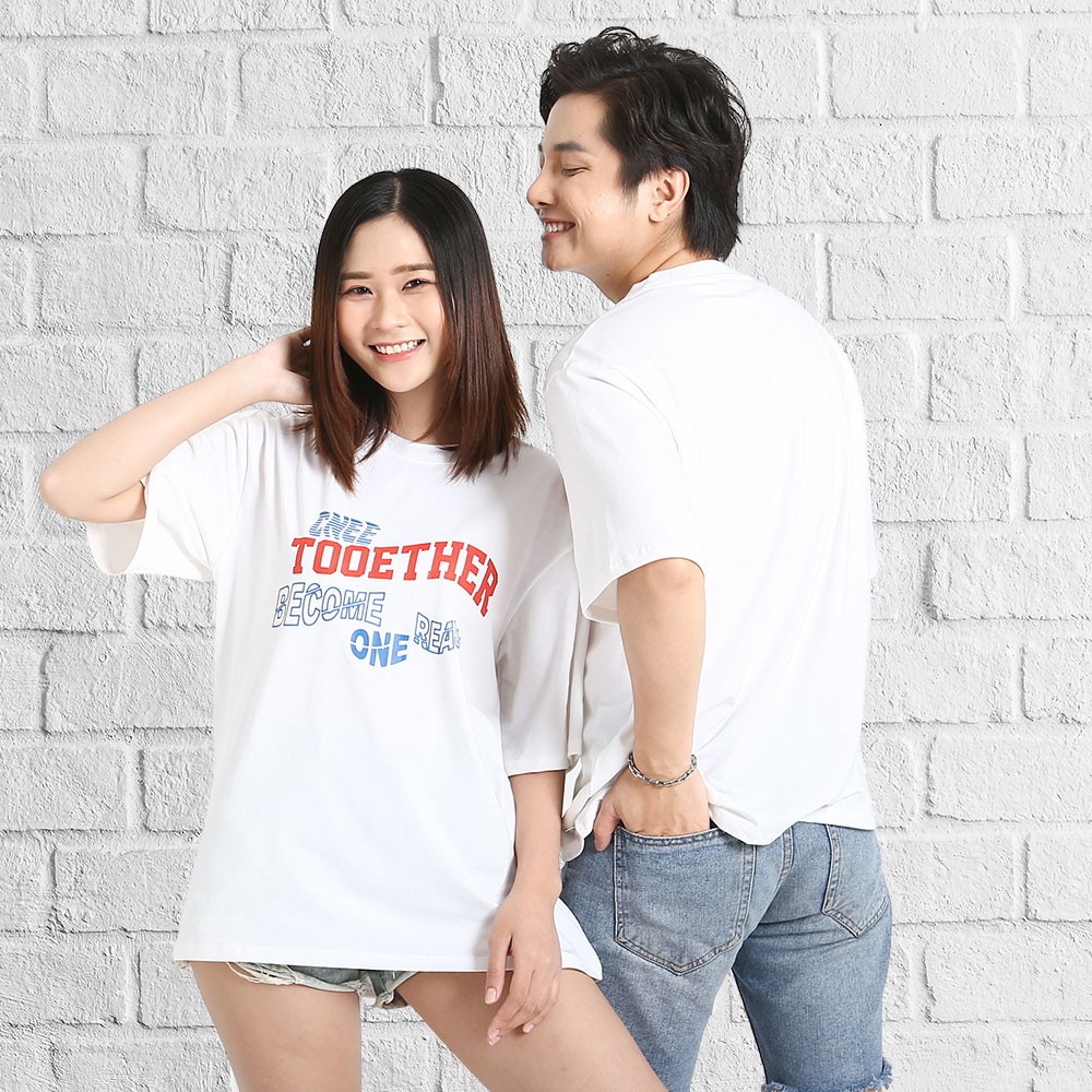 Áo thun tay lỡ phong cách unisex cổ tròn cho nam nữ in chữ TOOETHER đẹp T23