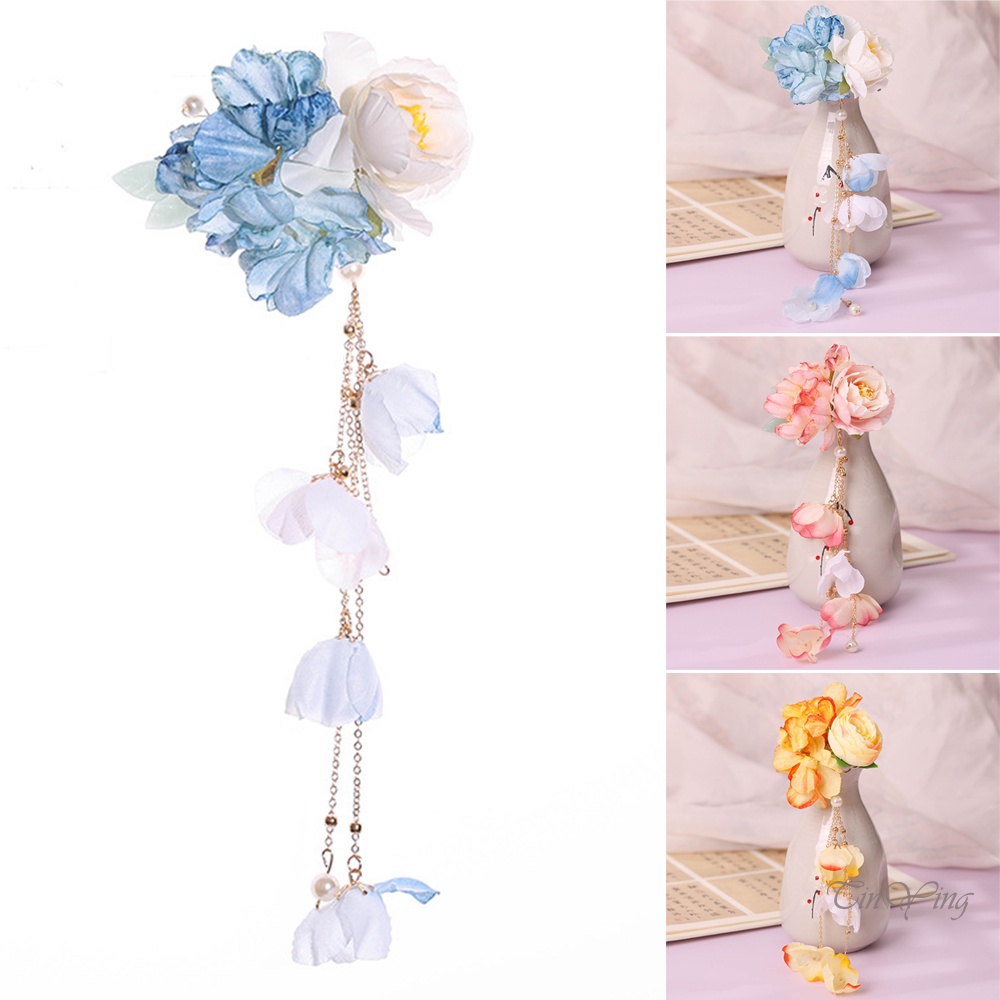 GETNOIVAS Trâm Cài Tóc Đính Hoa Và Tua Rua Phong Cách Trung Hoa Thời Trang