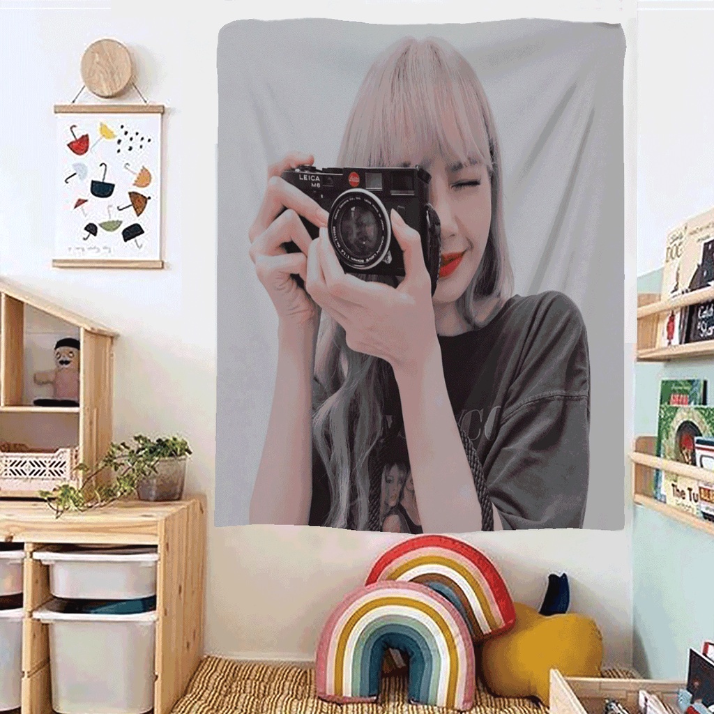 LISA BLACKPINK 2 Tranh vải treo tường Decor phòng ngủ trang trí phòng khách IN THEO YÊU CẦU tặng đèn và móc treo