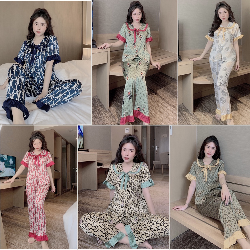 Đồ Bộ Pijama, Bộ đồ Pijama lụa mềm mại, thiết kế áo cộc, quần dài họa tiết trẻ trung, chất liệu mát lịm - 𝑴𝑰𝑵𝑺𝑯𝑶𝑷 | BigBuy360 - bigbuy360.vn