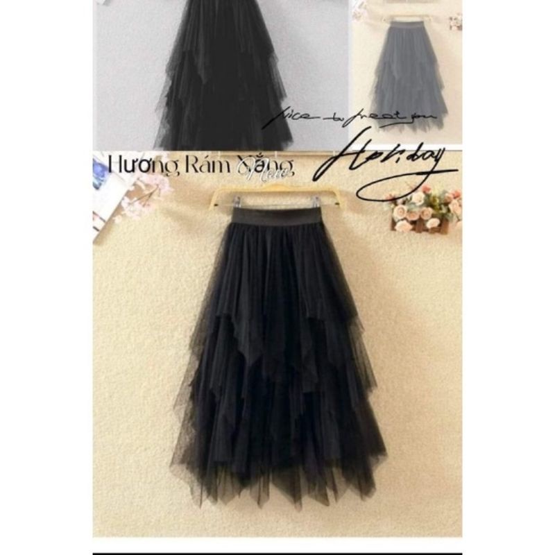Chân váy dài phối ren lưới xuyên thấu thời trang nữ tính (4 tông màu trắng,đen,xanh,hồng) - Hàng mới về