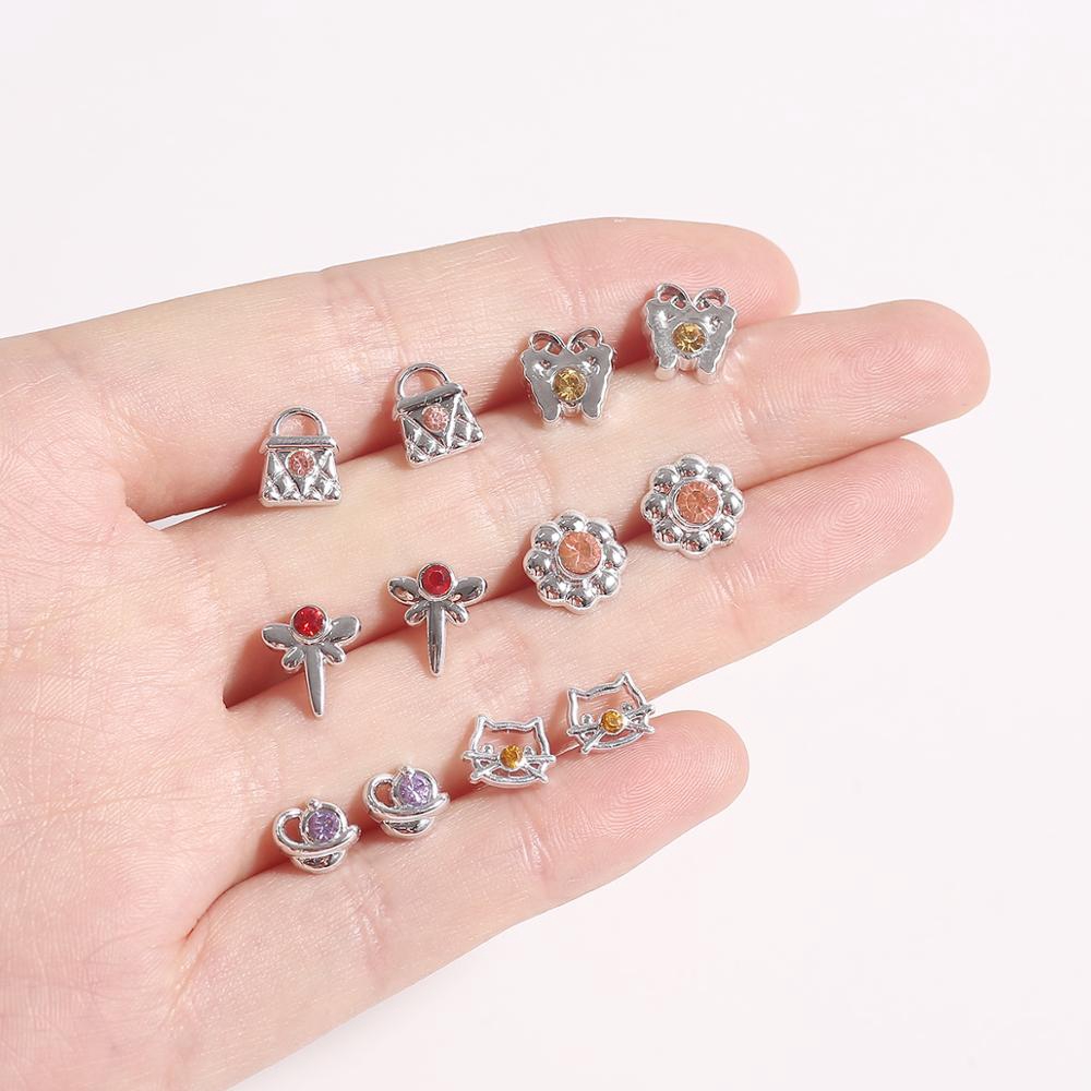 Set 36 đôi bông tai đính đá rhinestone pha lê bông hoa thanh lịch trang sức cho bé gái