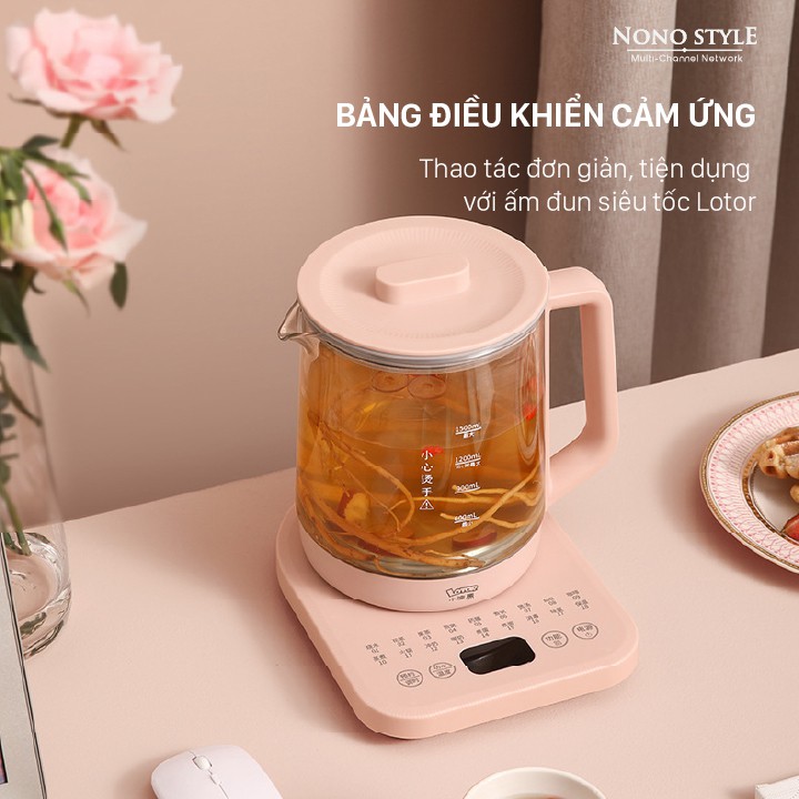 Ấm đun siêu tốc bình thủy tinh 1.5 lít Lotor H16 - 18 chức năng pha trà cafe, hâm sữa, nấu chè, chưng yến - BH 12 tháng