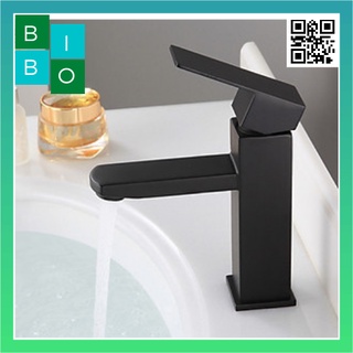 Vòi lavabo vuông nóng lạnh mạ đen inox 304