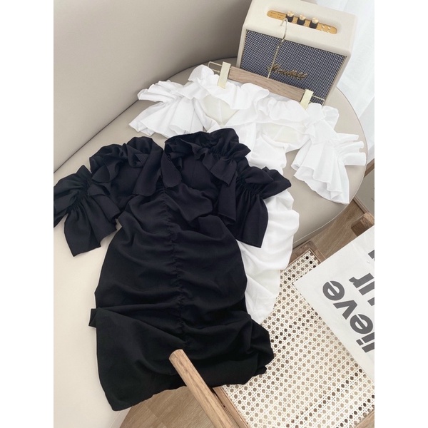 Đầm Bẹt Vai Nhún Bèo Ôm Body