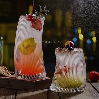 Cốc thuỷ tinh cong vân sọc | Ly thuỷ tinh cafe
