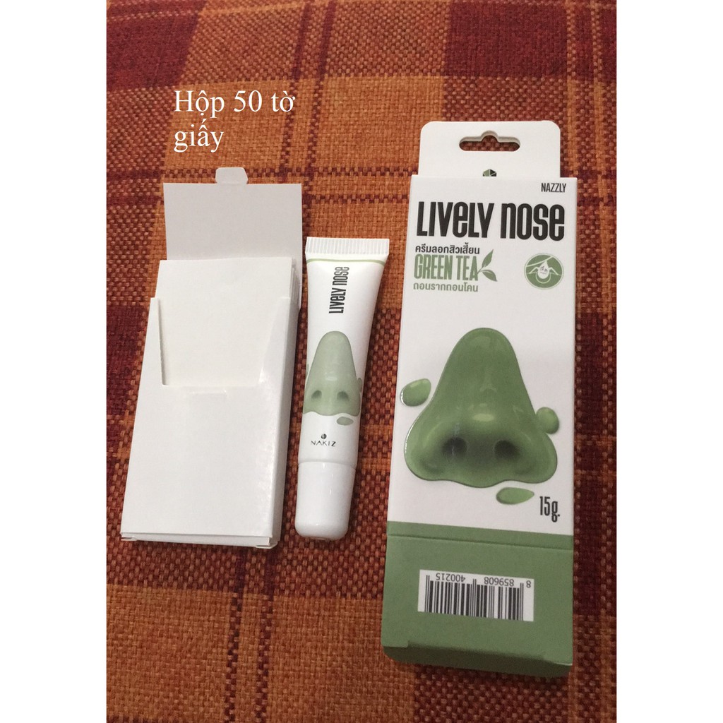 NAKIZ LIVELY NOSE🍒 COMBO Gel lột mụn + 50 giấy lột mụn cám, mụn đầu đen vùng mũi, trán, cằm, 2 bên má Nakiz Thái Lan