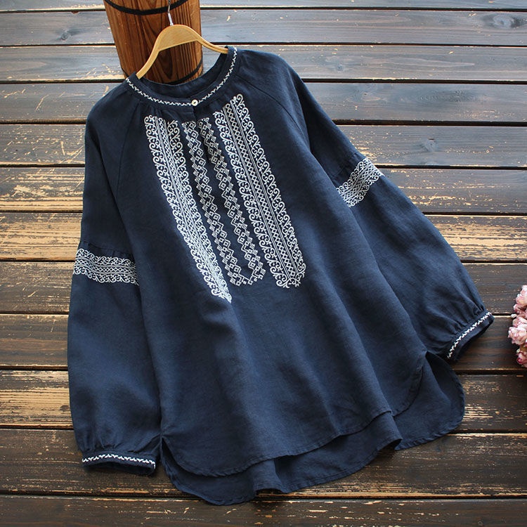 Áo Sơ Mi Nữ Dài Tay Cổ Tròn Thời Trang retro