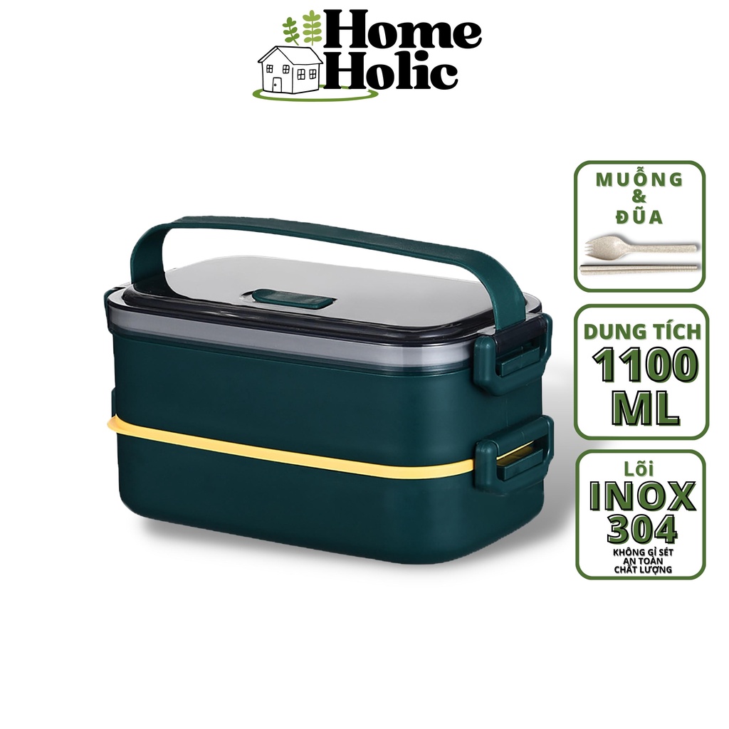 Hộp Đựng Cơm Trưa Văn Phòng Inox 304 Lunch Box Thức Ăn Giữ Nhiệt 1600ml Home Holic
