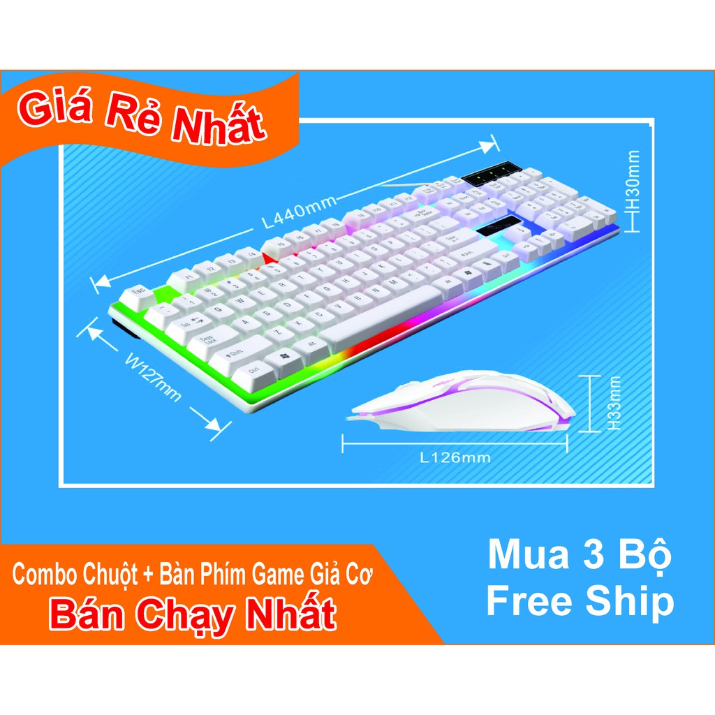 Bàn phím phát sáng gồm chuộ t- đèn led chuyển màu - chơi game cực đỉnh - đủ 2 màu đen trắng