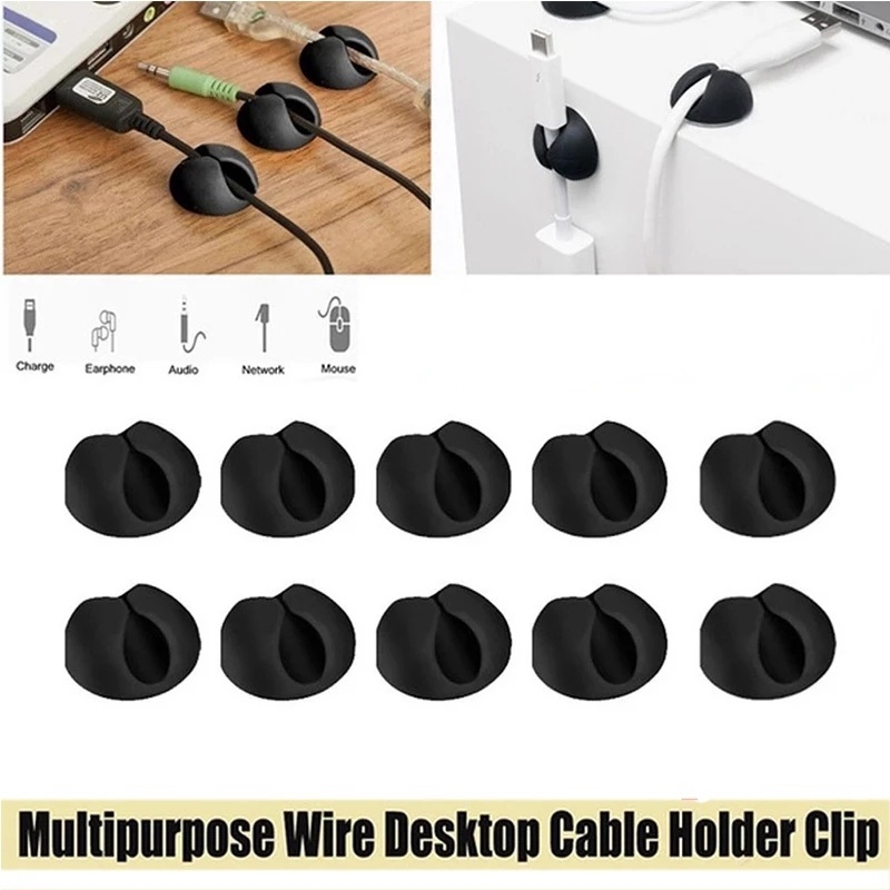 Set 10 Kẹp Giữ Dây Cáp Tai Nghe/Dây Cáp Bằng Silicon Tự Dính Đa Năng