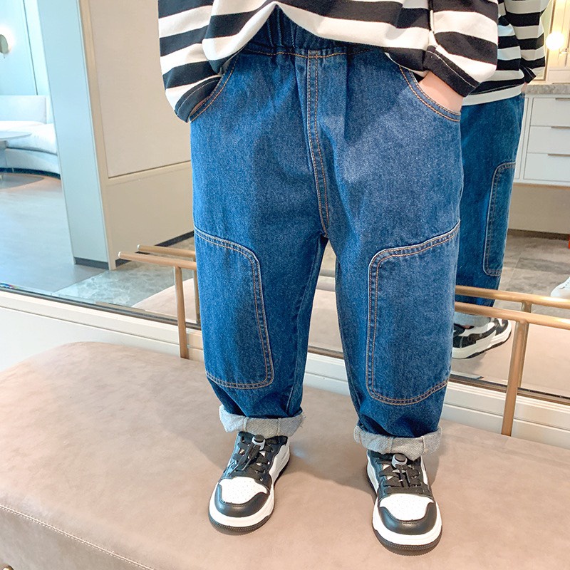 Quần jeans dài bé trai, quần bò XILIBA  dáng rộng kiểu Hàn trẻ em 10-40 kg