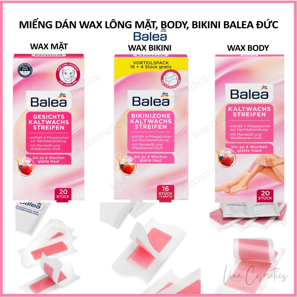 Miếng wax lông mặt, miếng wax lông bikini, body Balea nội địa Đức