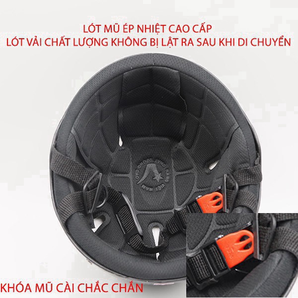 NH7 MCD Mũ bảo hiểm nửa đầu đen trót lọt kèm kính uv, phi công, mũ 1/hai cao cấp xốp ép nhiệt 2
