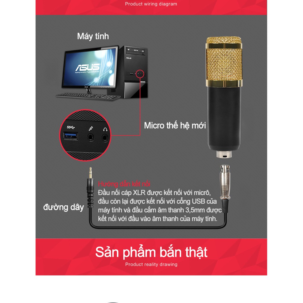 Karaoke micro thu âm phòng thu KTV BM 800 mic đài phát thanh hát ghi âm máy tính ngưng tụ micro -HTBM800