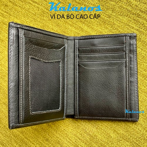 Bóp Ví nam da bò cao cấp dáng đứng màu đen Kalanos KBN210-Den, Ví nam da bò mịn form đẹp & thời trang