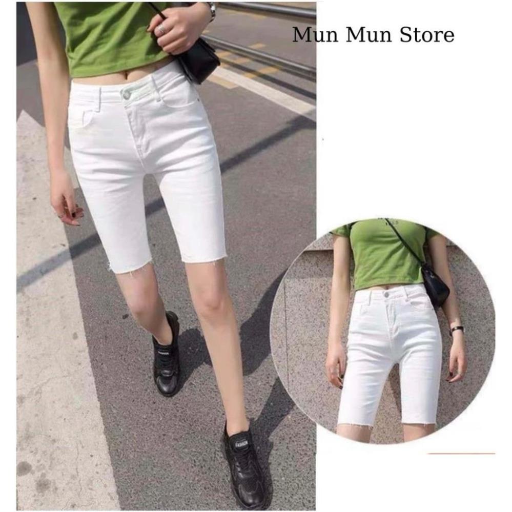 Quần jean kaki ngố lửng nữ đen - trắng Co Giãn, Quần Ngố kaki Jean Đùi Nữ Trơn ( ảnh thật) ⚡ New