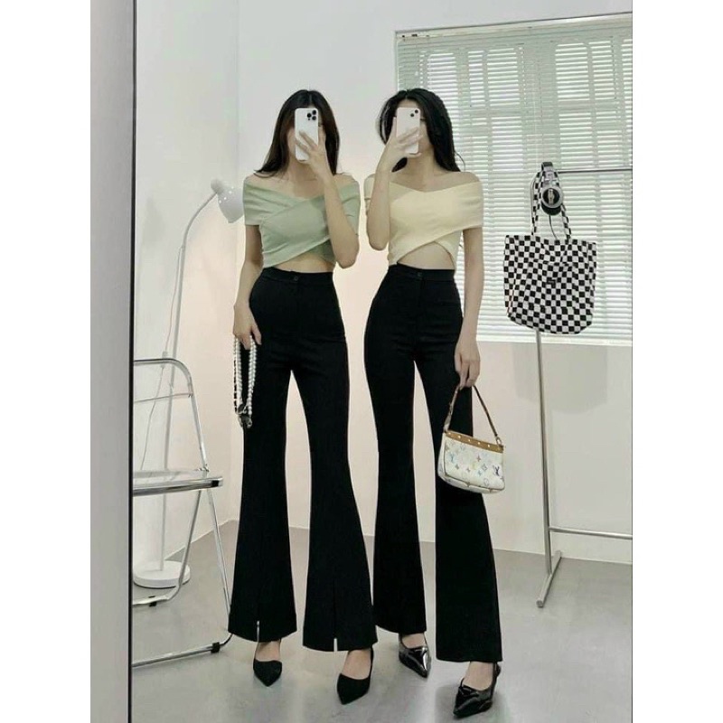 Quần Jean Đen Loe xẻ ống [FREESHIP]quần jean nữ ống loe Ulzzang