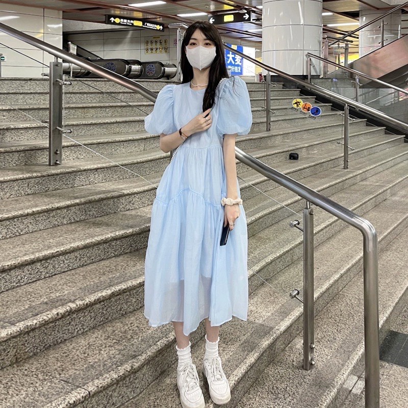 Váy babydoll voan tay bồng ngắn tay siêu xinh