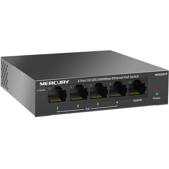 ✅ Switch POE af - 5 port Full Gigabit Mercury MSG05CP 43W Vỏ Thép - cấp nguồn poe wifi , camera