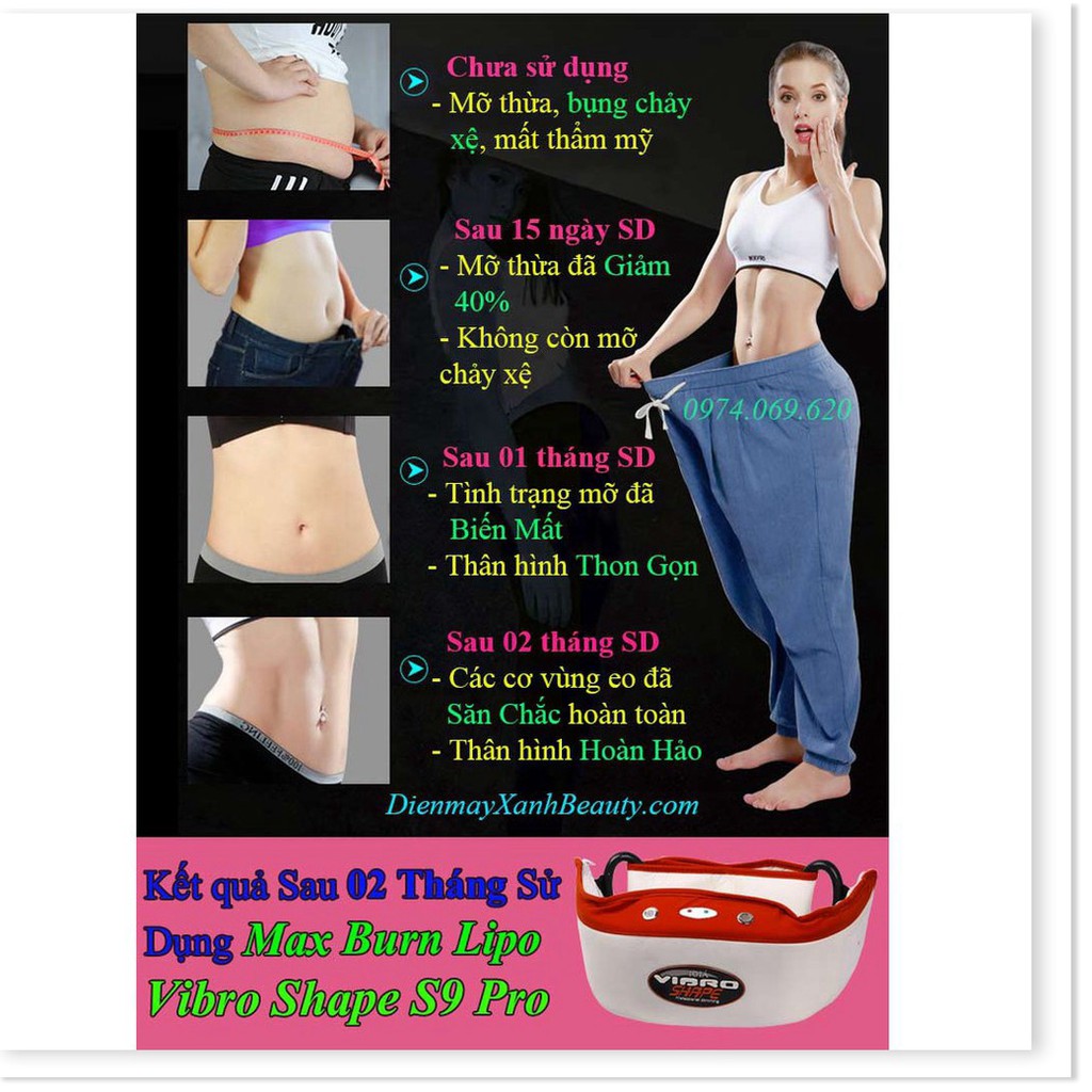 Máy Massage bụng Rung Nóng Tan mỡ Chính Hãng Mỹ Max Burn Lipo Vibro Shape S9 Pro- Đai Massage bụng- máy đánh tan mỡ bụng