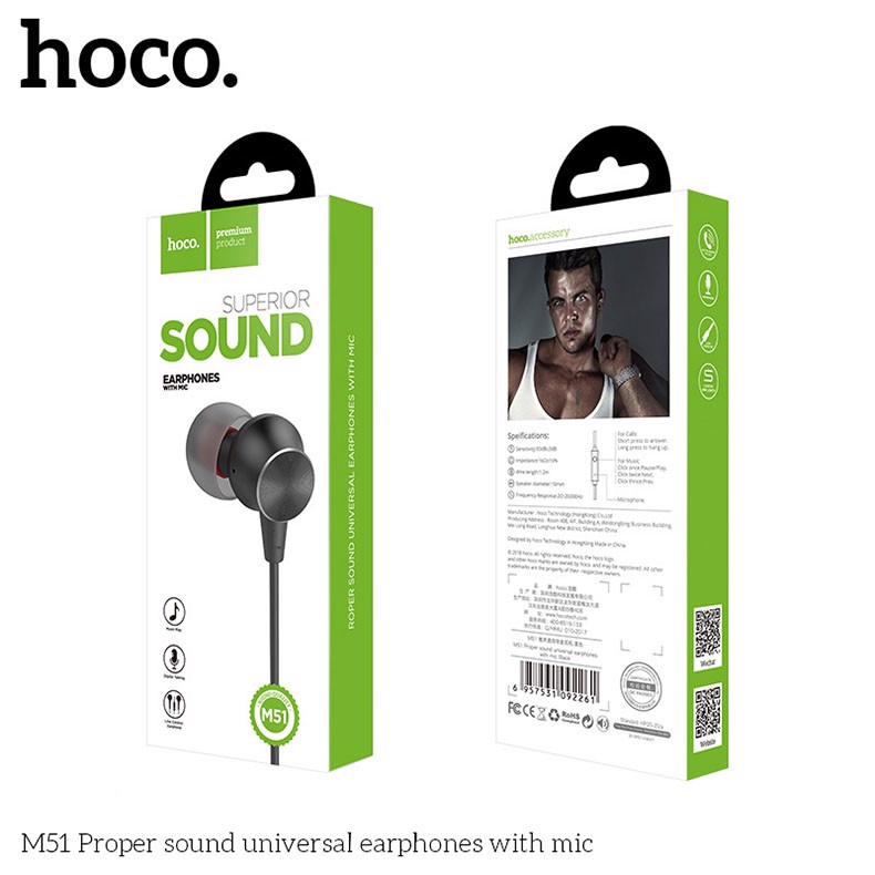 Tai Nghe nhét tai có dây Hoco M51 -Tai nghe nhét tai CHỐNG ồn In ear