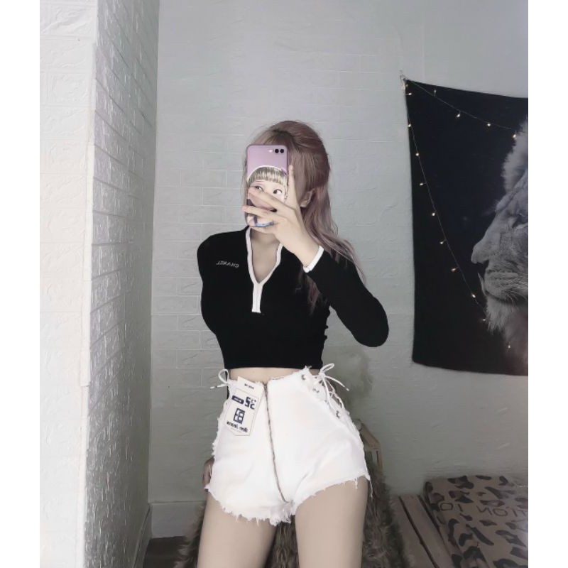 Áo thun kiểu tay dài croptop cổ kiểu A15