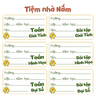 Combo nhãn vở thiết kế theo tên môn học - vịt vàng