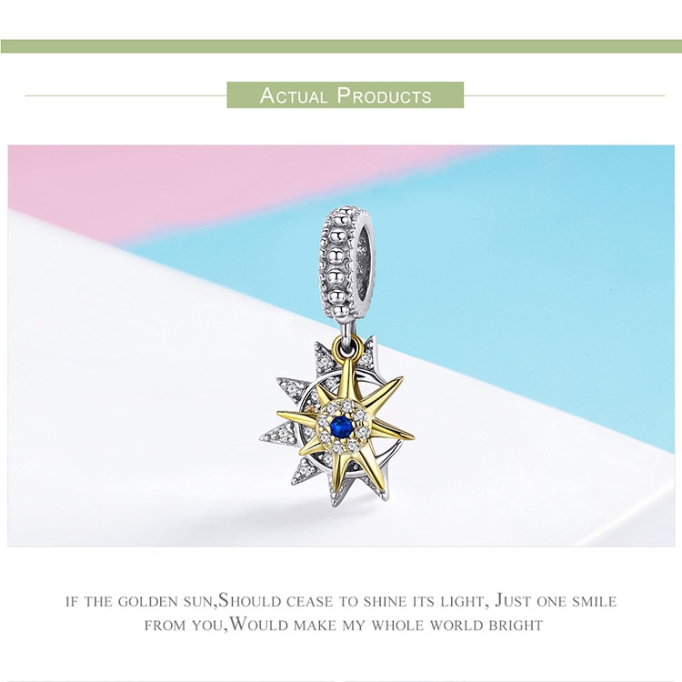 Mặt trang sức BAMOER SCC1135 bằng bạc 925 họa tiết mặt trăng và mặt trời đính zircon giả