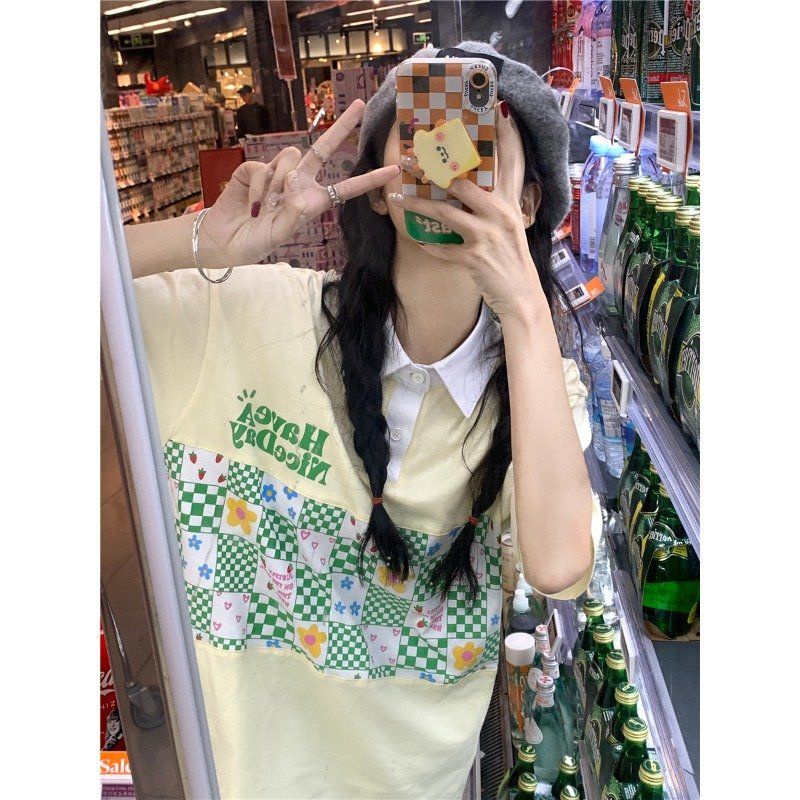 Áo polo Dáng Rộng Tay Ngắn In Họa Tiết Thời Trang Mùa Hè Hàn Quốc Hàng Mới Dành Cho Bạn Nữ 2022