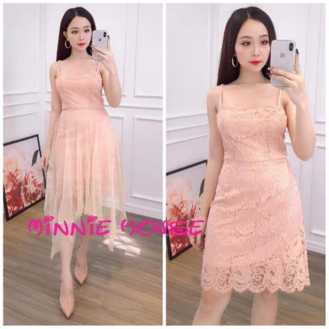 Đầm body 2 dây phối lưới xòe hàng thiết kế