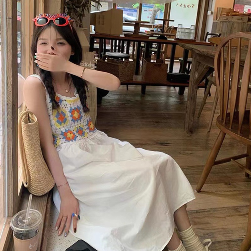 Đầm Midi Dài Dáng Chữ A Không Tay Eo Cao Họa Tiết Hình Học Nhiều Màu Sắc Phong Cách Boho Mùa Hè Cho Nữ