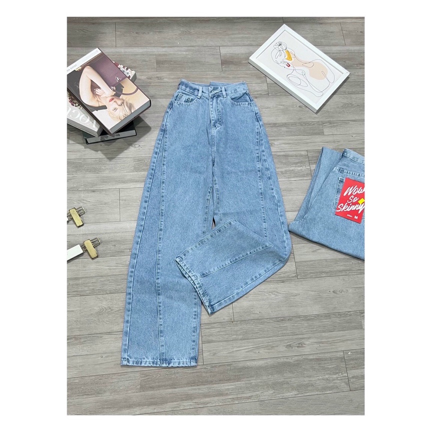 Quần Jeans Nữ Ống Suông Chỉ Nổi Cao Cấp Form Hack Dáng Siêu Đẹp OHS3910