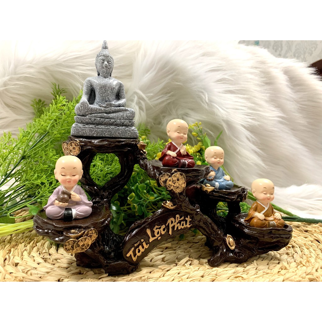 Full Set Phật Đá cùng các chú tiểu Tịnh Tâm tọa đế Tài Lộc Phát