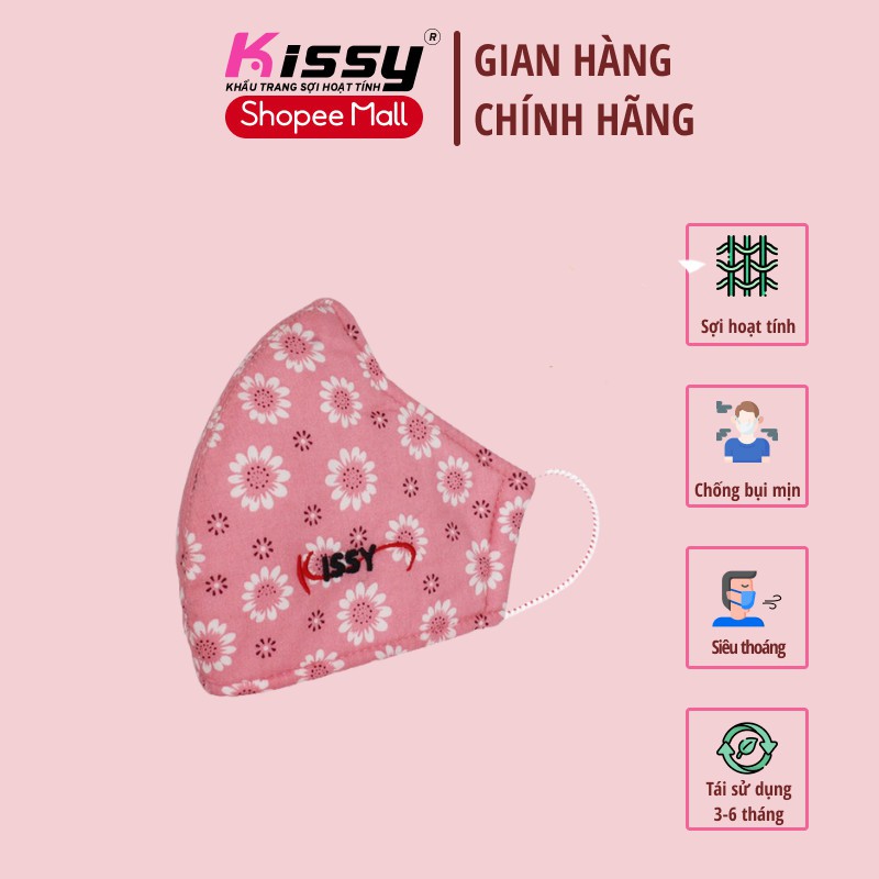 Khẩu Trang Vải Kissy 3 Lớp Sợi Thuộc Tính  Size M Cho Nữ Họa Tiết Hoa Chống Nắng - Chống Bụi Mịn