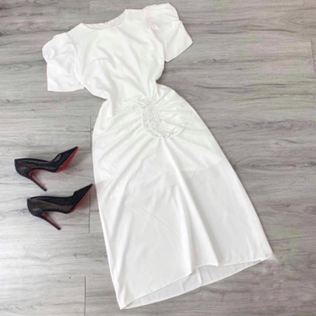 Đầm rút thân tay phồng cổ tròn | BigBuy360 - bigbuy360.vn