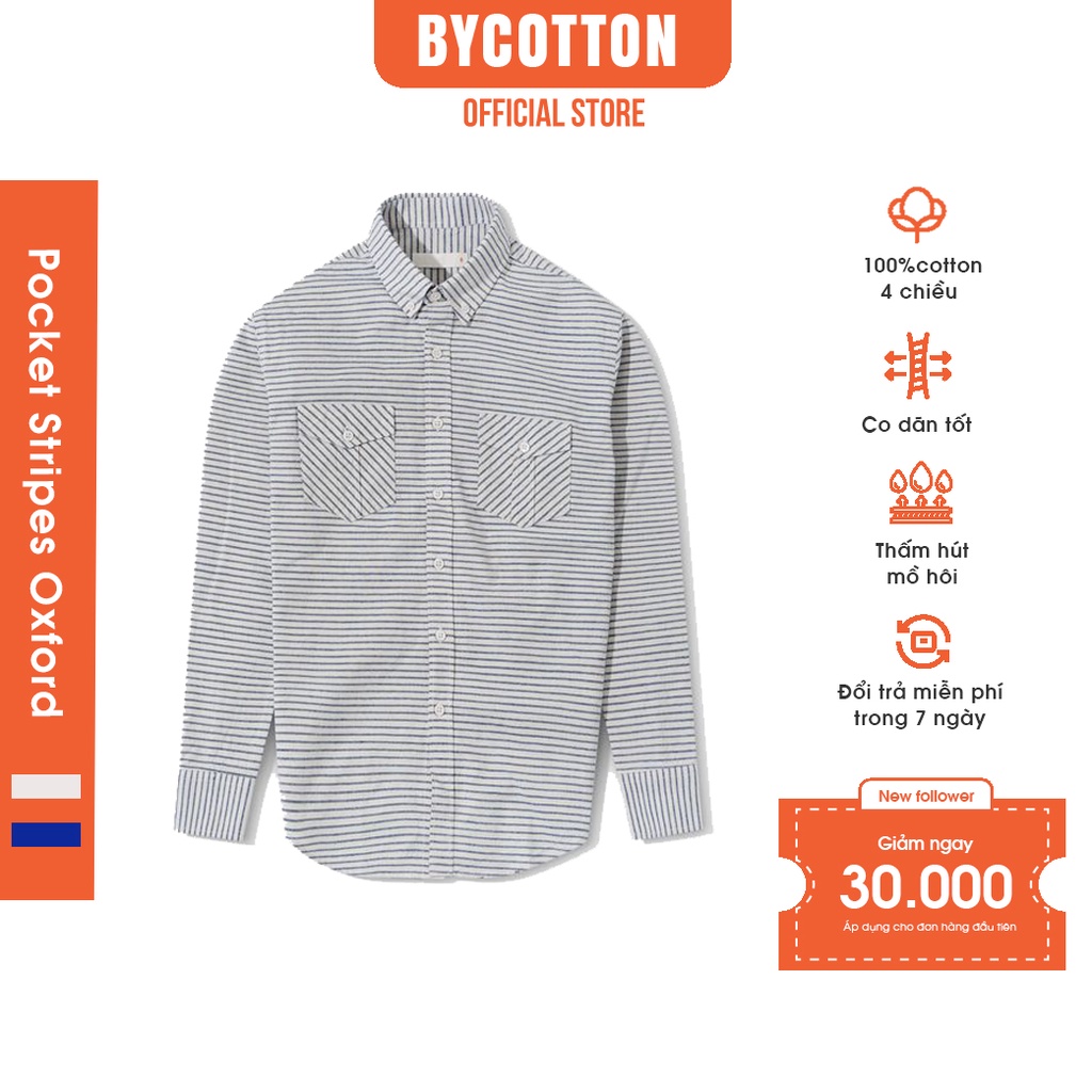 Áo Sơ Mi Nam Dài Tay Sọc Ngang Hai Túi BY COTTON Pocket Stripes Oxford Shirt