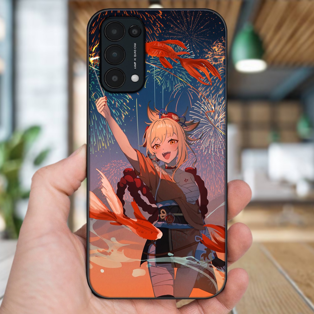 Ốp lưng Oppo Reno 5 viền đen in hình Yoimiya Genshin Impact