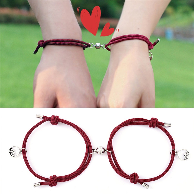 Set 2 Vòng Tay Dây Bện Phối Mặt Nam Châm Cho Cặp Đôi