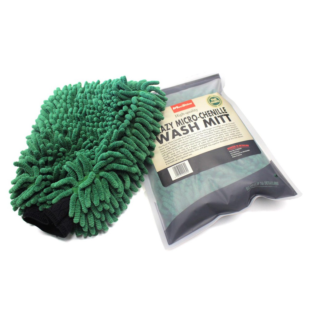 Găng tay rửa xe siêu mềm màu xanh lá sợi Microfiber giữ bọt MAXSHINE Crazy Micro-Chenille Wash Mitt 24x17cm