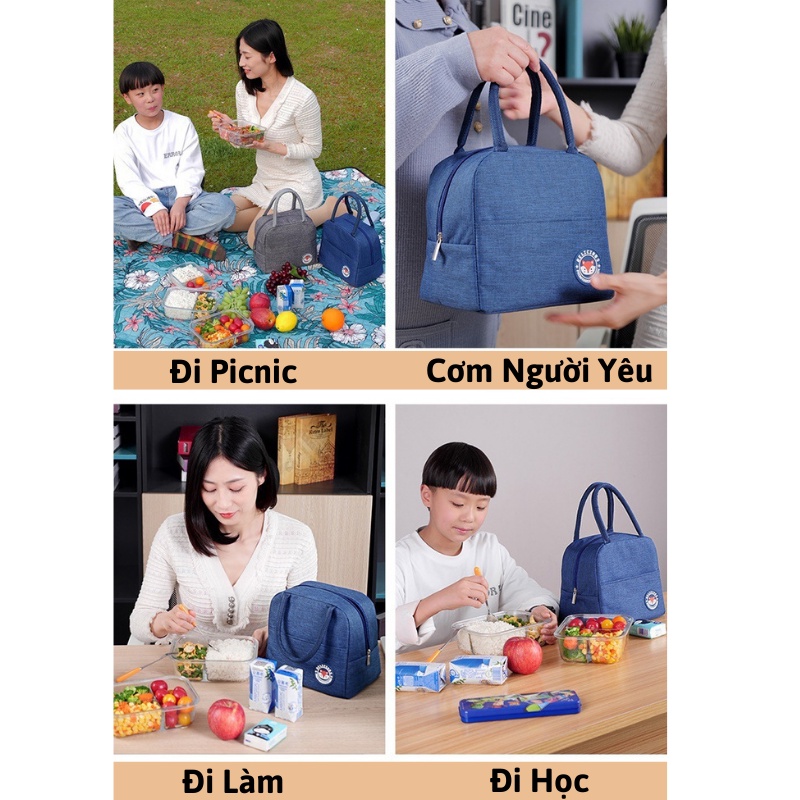 Túi Đựng Hộp Cơm Giữ Nhiệt Chống Thấm Nước Tiện Dụng Lunch Bag, vải Oxford, đựng đồ ăn, thực phẩm - BlueStore