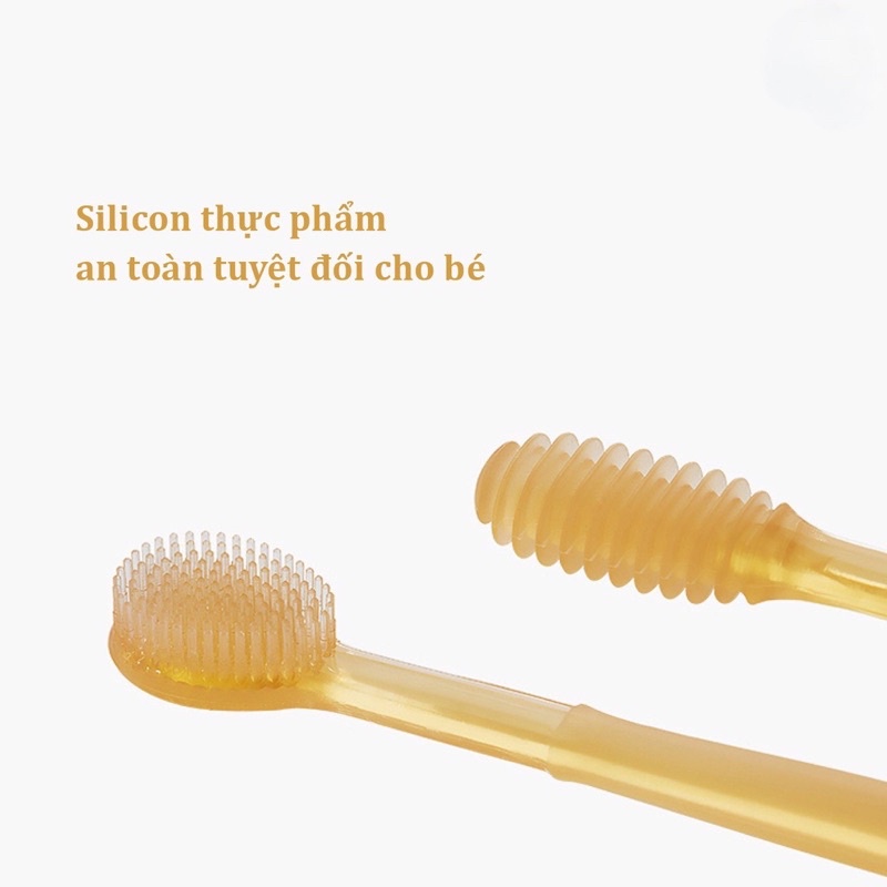 Rơ lưỡi silicon và bàn chải đánh răng silicon siêu mềm, an toàn cho bé từ 0 - 18 tháng